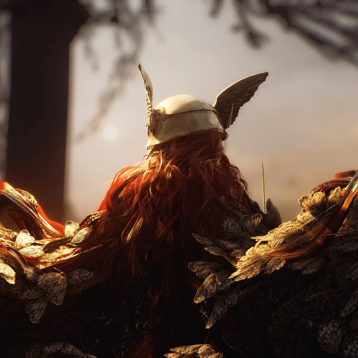 A winged helm against the sun