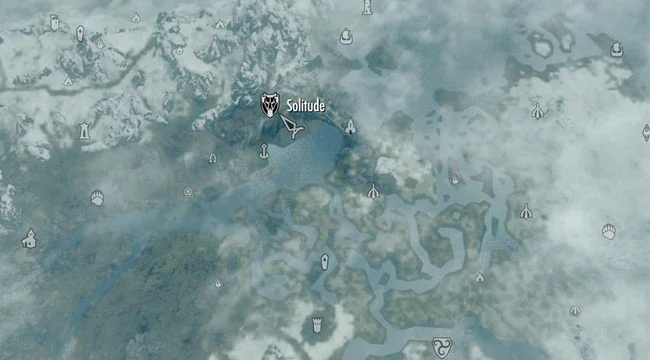 The map of Skyrim, marked at Solitude