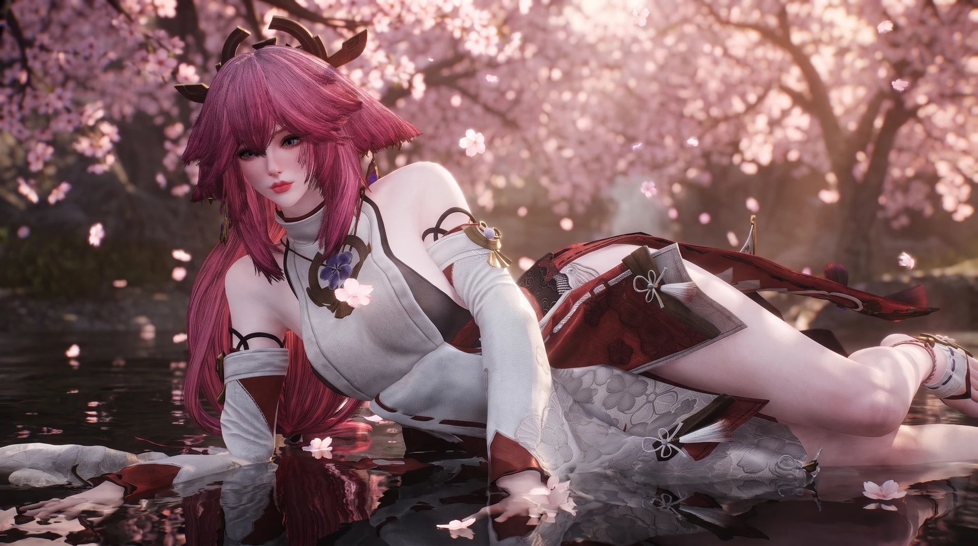 Yae Miko beneath the blossoms